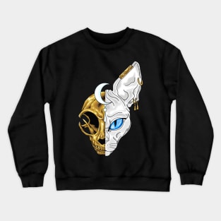 White sphinx cat with exposed golden skull Crewneck Sweatshirt